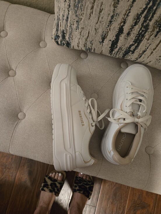 Nautica Shoes - Nautica White/Beige Platform Lace-Up Sneakers